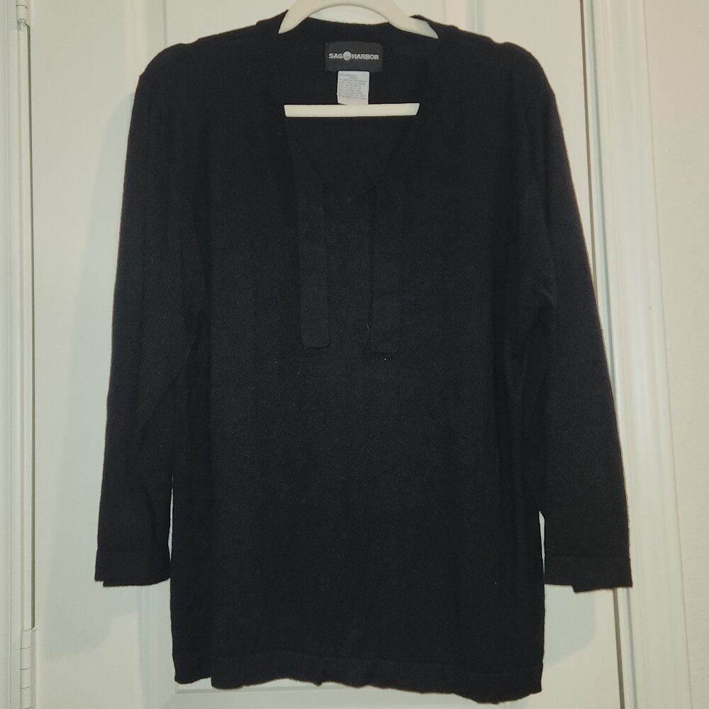 Sag Harbor Black Scoop Neck Tie Sweater Size: XL